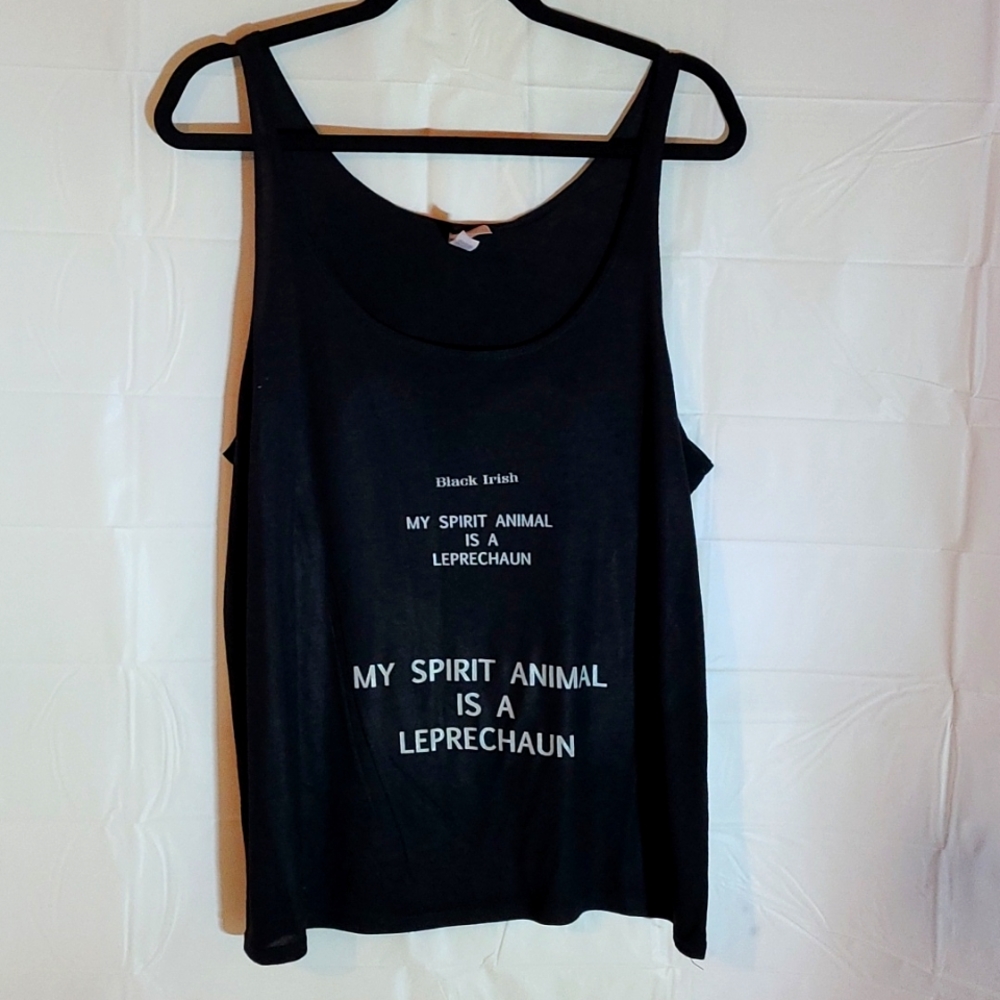 NWOT Bella "My Spirit Animal Is A Leprechaun" Black Tank Top SzM